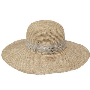 Florabella Crochet Sun Hat – 5” Brim | Metallic Almond Silver | Like New